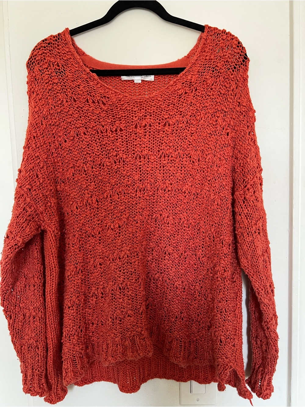 Chelsea & Theodore Open-Knit Scoop Neck Sweater in Burnt Orange